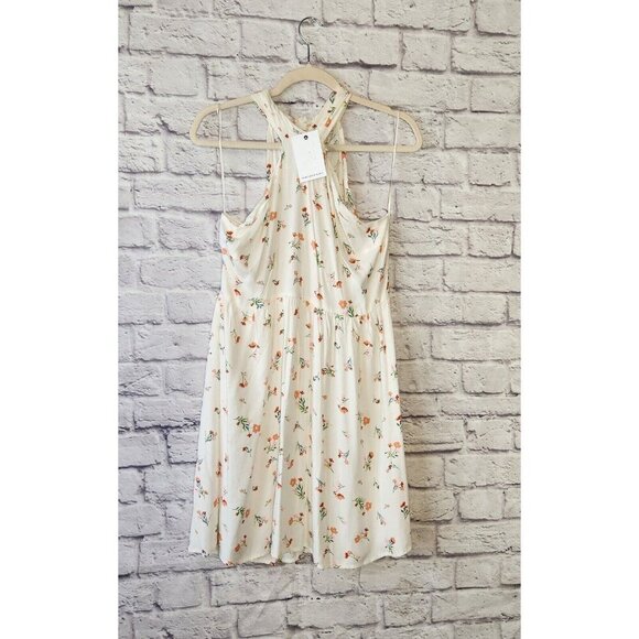 Fourteenth Place Womens Size Medium Halter Floral Mini Dress Ivory - Picture 1 of 6
